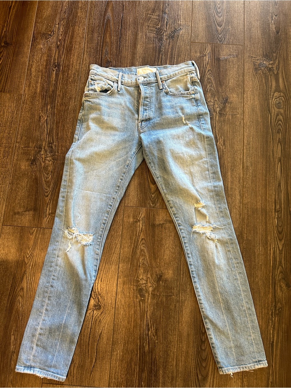 MOTHER Light Wash Ripped Skinny Jeans